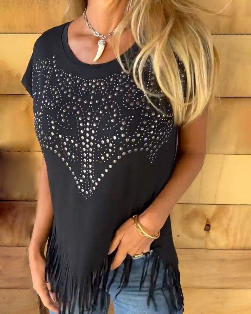 Lentivo™️| Studded Fringe T-Shirt