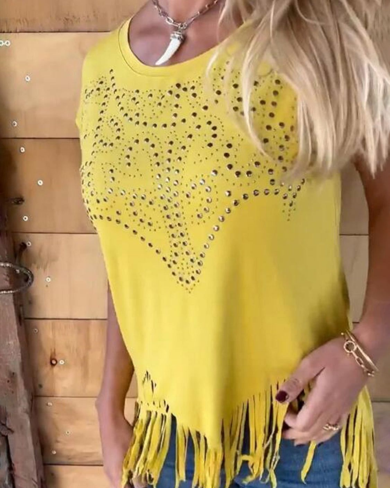 Lentivo™️| Studded Fringe T-Shirt